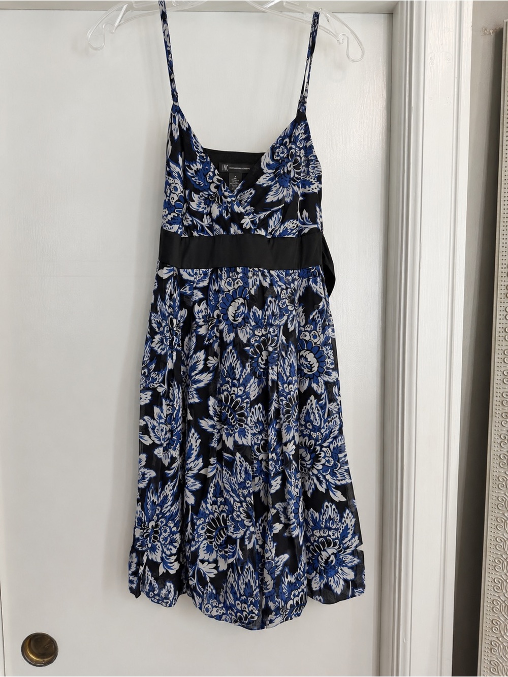 INC International Concepts Blue and Black Floral Spaghetti-Strap Dress